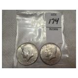 Two US Kennedy half dollars, 40% silver