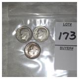 Threr silver Roosevelt dimes