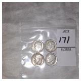 Four silver Roosevelt dimes