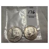 Two U.S. Kennedy Half Dollars, 40% silver