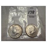 Two U.S. Kennedy Half Dollars, 40% silver
