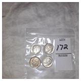 Four silver Roosevelt dimes