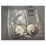 Two U.S. Kennedy Half Dollars, 40% silver