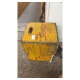 Vintage yellow wooden Squirt soda bottle crate