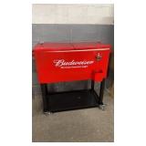 Red Budweiser rolling patio ice chest cooler cart