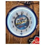 Miller Lite clock,/ neon