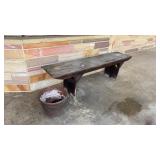 Wooden Bench and Flower Pot