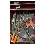Drawer of Assorted Tools, Clamp, file, etc.