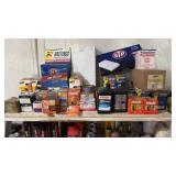 Shelf lot of air filters, oil filters, fuel