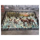 Vintage velvet deer and elk forest scene tapestry