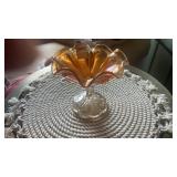 Vintage marigold carnival glass pedestal compote