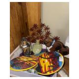 Lot of misc - dog figurine, floral wall art,
