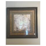 Framed map or celestial chart art 38 X 38 in