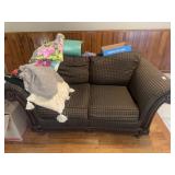 Brown loveseat with wooden framing NO CONTENTS 64