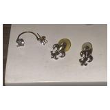 Sterling earrings fleur-de-lis stud and a curved,