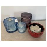 2 blue glass candle jars & others