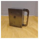 Antique traveling metal bank with handle