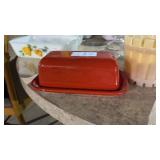 Vintage Ceramic Butter Dish and Custard Glass