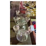 Vintage clear glass double candle holders in the