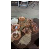 Collection of vintage pink depression glass in
