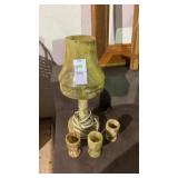 Marble Lamp and Shot Glasses