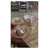 Collection of vintage pink depression glass