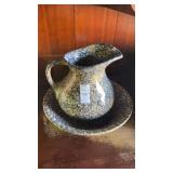 Vintage blue sponge ware pitcher and wash basin