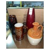 Whiskey jug, mug & vases