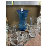 Blue glass vase & clear glass variety