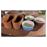 3 Hall China Serving Bowls and 2 Small Terracotta
