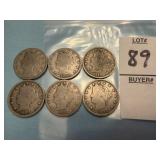 Six U.S. Liberty Head "V" Nickels