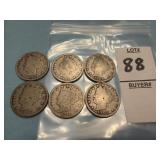 Six U.S. Liberty Head "V" Nickels