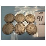 Six U.S. Liberty Head "V" Nickels