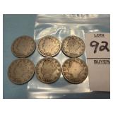 Six U.S. Liberty Head "V" Nickels