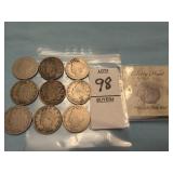 Nine U.S. Liberty Head "V" Nickels