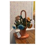Vintage Cast Iron Painted Flower Basket Doorstop