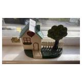 Vintage Cast Iron Cottage & Apple Tree Doorstop