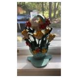 Vintage Cast Iron Painted Flower Basket Doorstop