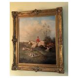 Vintage ornate framed hunting scene signed