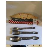 Pie decor sign and Foley teaspoon set