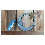 Metal Moon and Parakeet Decor
