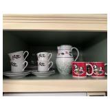Lot of Christmas mugs/plates and pitcher