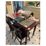 Antique wooden kitchen table with 3 hand painted