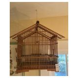 Vintage handcrafted wooden and bamboo bird cage