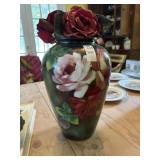 Vintage Fostoria Flora vase with faux florals