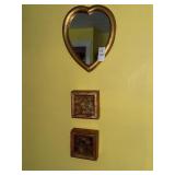 Lot of 3 wall art - heart mirror and shadow boxes