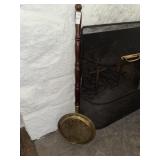 Antique Reproduction brass & wood bed warmer w/