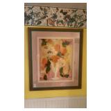 Large Framed Floral Watercolor Art Signed
