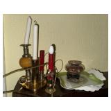 Decorative candles, floral jewelry tray and