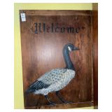 Wooden -Hand painted Welcome sign with Goose 20 x